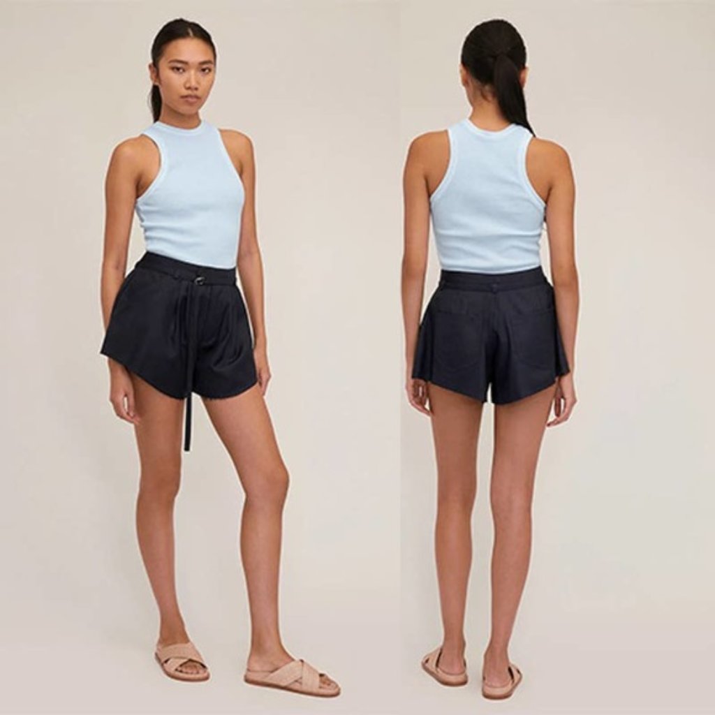 Marissa Webb Alina Shaped Hem Suit Mid Rise Short Women's Blue Size: 2 Nwt
